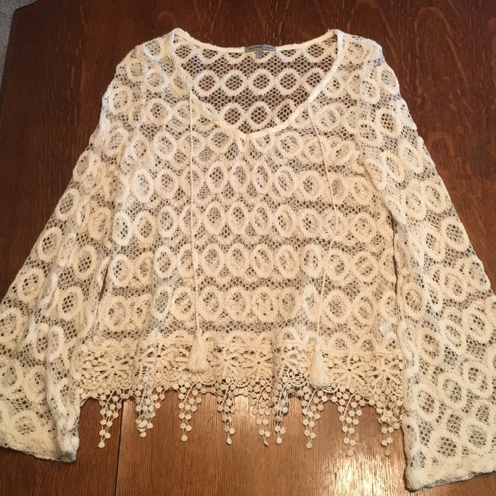 NWOT Bohemian Top with Crocheted Trim
